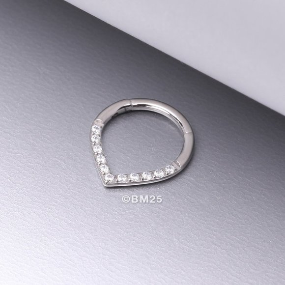 Implant Grade Titanium Chevron Sparkle Lined Seamless Clicker Hoop Ring - Picture 1 of 2